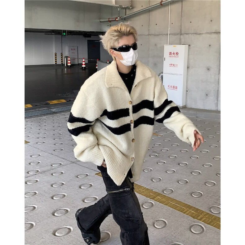 针织开衫男韩版潮流条纹拼色帅气2024冬季新款isn毛衣MZ374-P53,男装针织衫/毛衣,星座412-3
