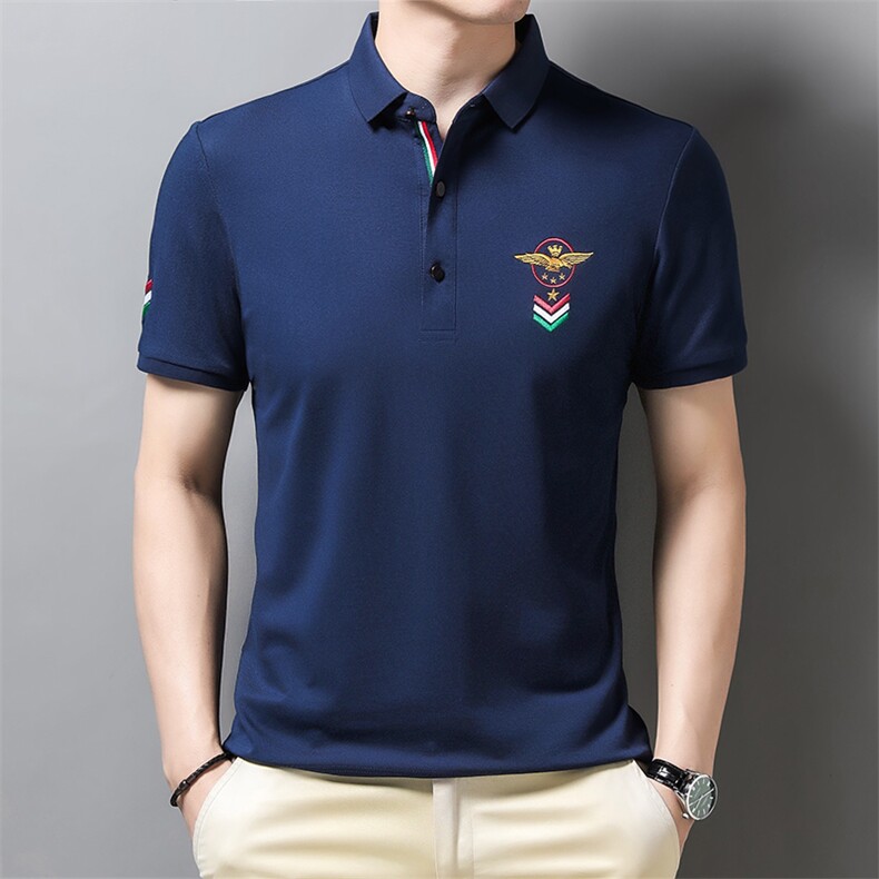 爸爸短袖T恤商务休闲冰丝男士纯色POLO衫夏季中老年半袖上衣，男装T恤，电商B212（原钱塘6029）