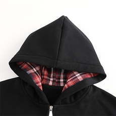 抖音得物品质二开25秋冬美式假两件格子连帽卫衣开衫外套CM35，男装卫衣，电商A486-1