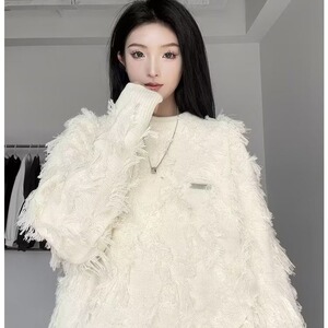流行款流苏甜酷套头毛衣休闲圆领毛衣勾花男女装毛衣网图YM27-P55图片