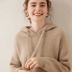 2024新款山羊绒连帽卫衣女宽松秋冬毛衣外套纯色针织加厚羊绒帽衫，女装羊绒衫，轩妮羊绒