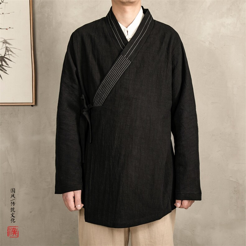 2025秋冬男装棉麻中款汉服男士禅服外套H27P90，男装民族服装，钱塘802
