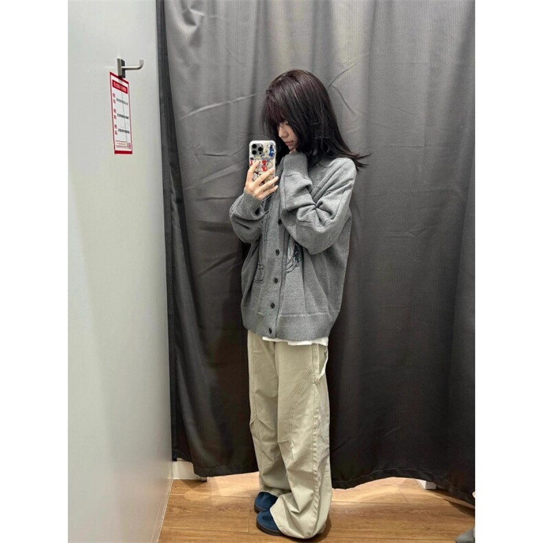 美式复古印花纽扣开衫毛衣慵懒高级感针织衫外套情侣潮SW50016,男装针织衫/毛衣,星座516A