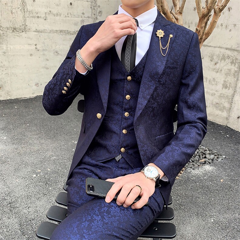 春夏薄款提花西服套装男三件套新郎礼服西装A470-TZ30-P285,男装西服套装,电商A207
