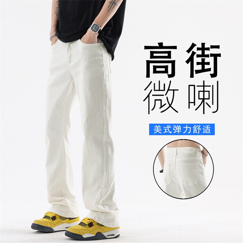 牛仔裤男潮牌复古修身休闲裤美式高街直筒微喇裤子K2536-特P45图片