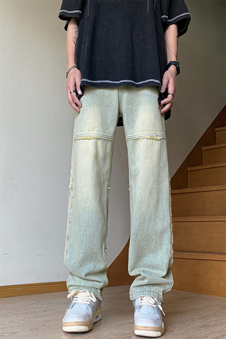 B221美式ins高街暗黑小众毛边印花直筒牛仔裤LK23108-P65控88,男装牛仔裤,电商B221