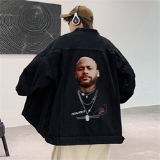 内马尔印花牛仔外套男春美式高街炸街夹克宽松潮牌上衣JK1039-P68，男装工装外套，星座1103-3