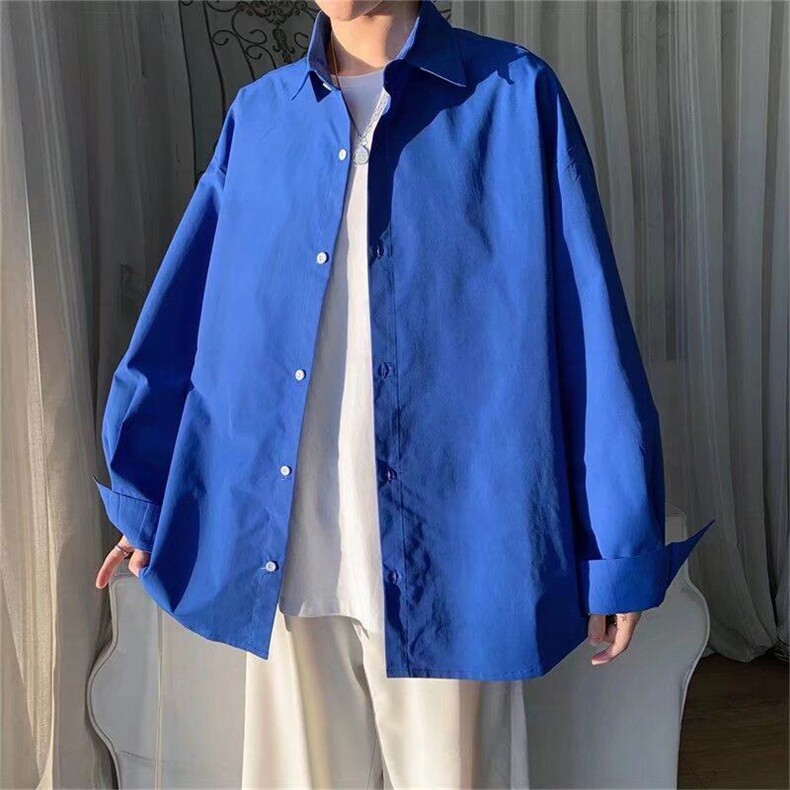 现货莱克因蓝衬衫男设计感小众ins内搭叠穿衬衣冷淡风男装高级图片