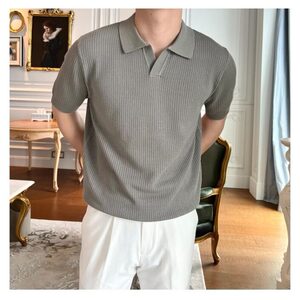 2025新款商务通勤简约休闲翻领马球衫上衣针织T恤短袖男网图图片