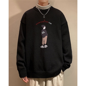 港风  秋冬纯色针织宽松简约圆领毛衣男潮 M6837 P50控68图片