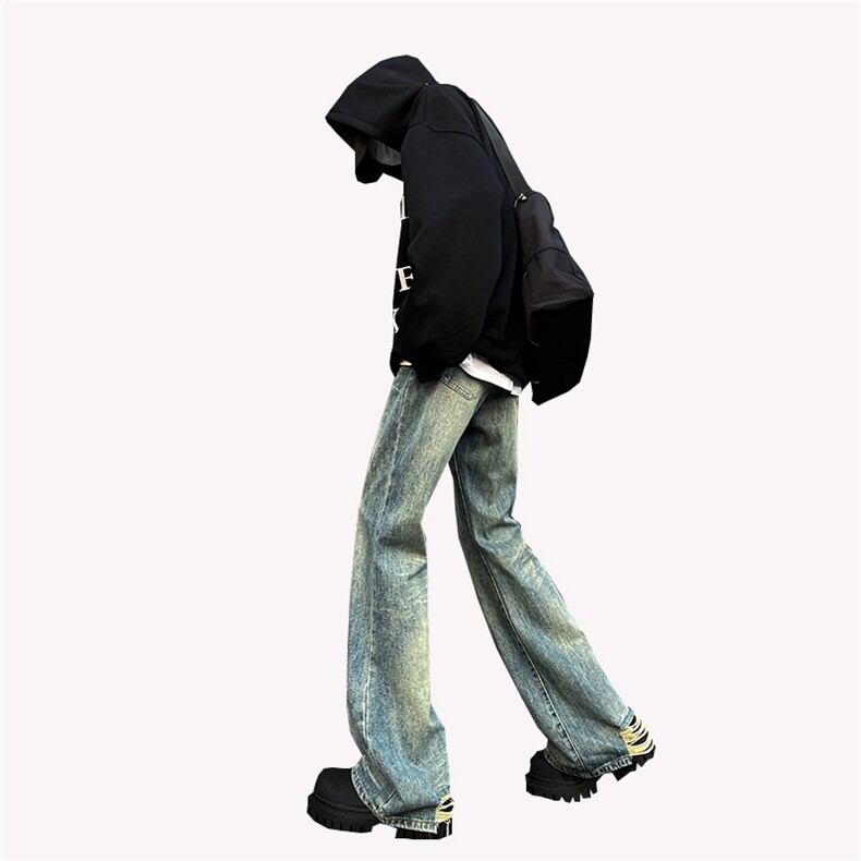 美式高街vibe重工艺做旧水洗hiphop喇叭牛仔裤货号K2402P60,男装牛仔裤,电商A063