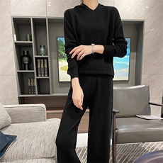 女2024秋新款宽松外穿羊毛衫两件套休闲套装慵懒风针织，女装套装/套裙，蒙特羊绒