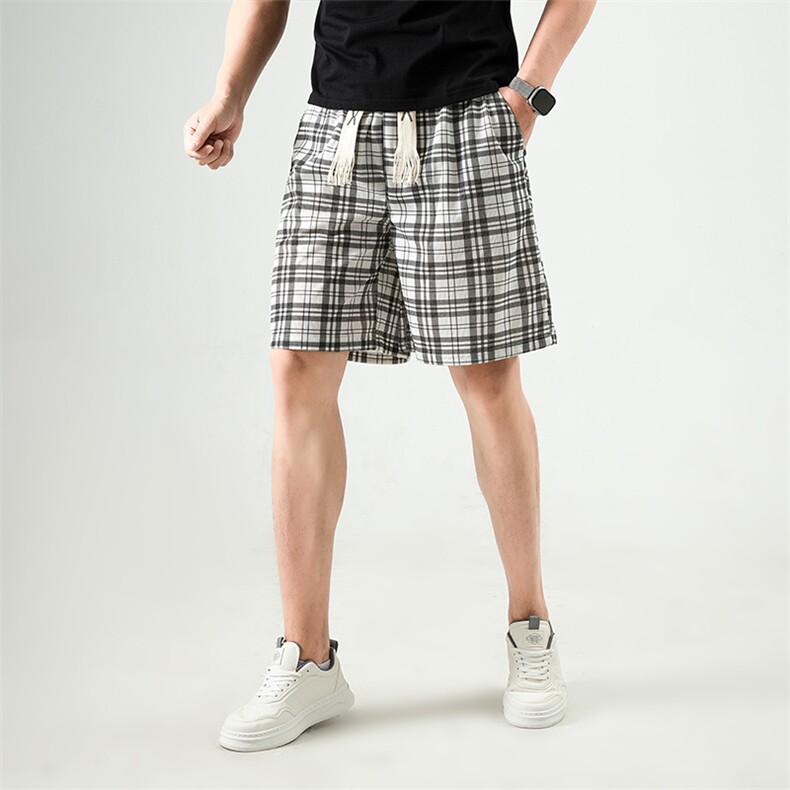 YK86081-P20聚酯纤维cleanfit黑白格子短裤男款夏季薄款,男装牛仔裤,电商A086-1