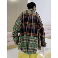 C6009-P41复古格子衬衫男女春秋款设计感小众衬衣外套宽松休闲，男装衬衫，电商B323A