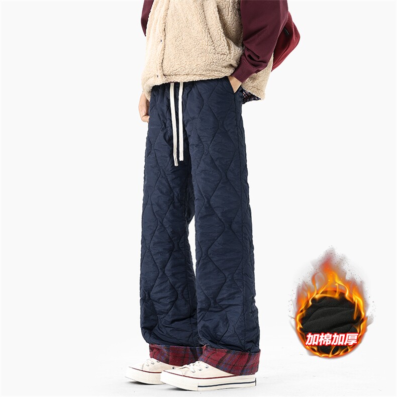 港风葫芦纹翻边拼接格子大码舒适夹棉棉裤男K24155J加棉特P33控65，男装棉裤，电商A001-1