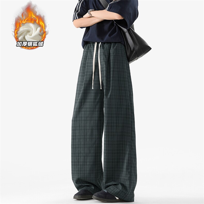 冬季加厚银狐绒中性风男宽松直筒格子阔腿裤K5714J加绒-特P45控88，男装卫衣，电商A001-1