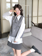 学院风复古减龄衬衫上衣马甲套装女2025春秋新款高级感时尚两件套，女装马甲，维壹