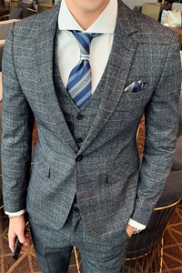 高品质男装西服套装三件套千鸟格礼服 W9033图片
