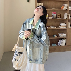 女外套短款网红捏褶短款牛仔外套翻领韩版百搭短外套春秋洋气时尚，女装短外套，2C232