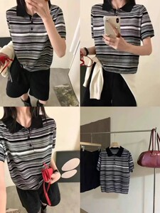 夏季简约百搭纯色时尚翻领显瘦女士短袖图片