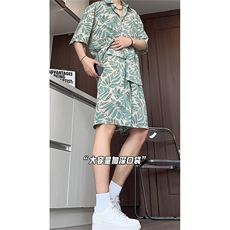 短袖衬衫男+短裤男套装男100%聚酯纤维M-5XL大码TZ78707P50控98，男装休闲套装，星座226-1
