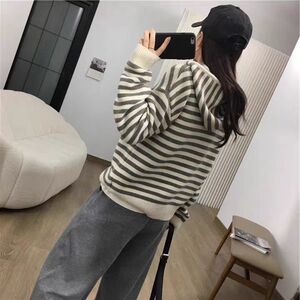 2025年秋季新款百搭女士斑马条纹连帽衫图片