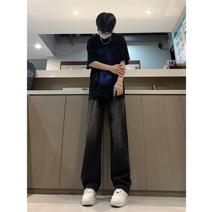 现货 24春夏渐变复古蓝黑色宽松直筒阔腿牛仔裤男 K5806-P50图片
