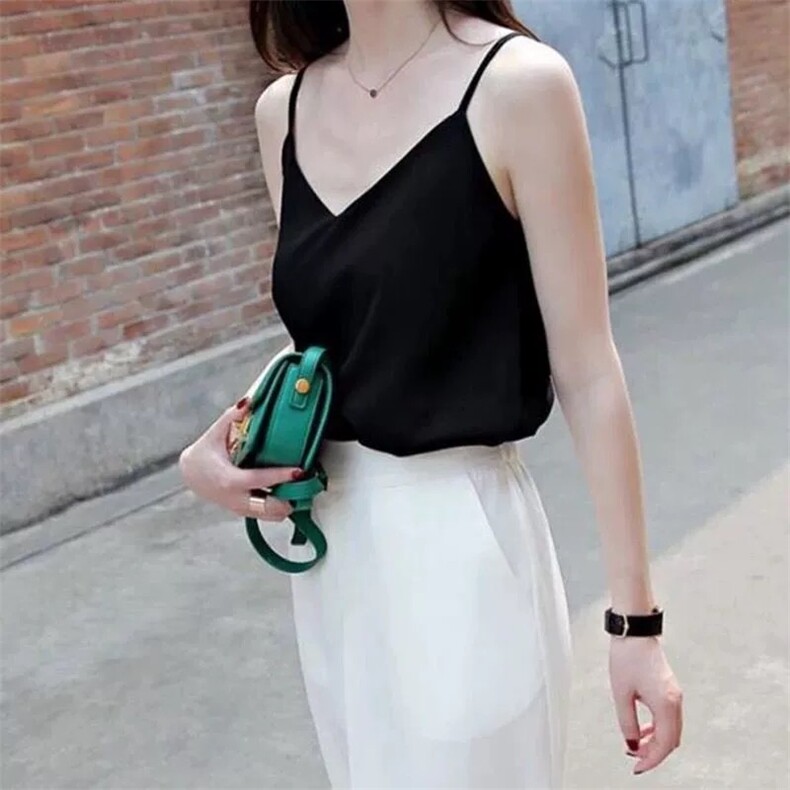 小吊带背心女内搭西装白色黑色打底衫无袖上衣微胖大码胖mm雪纺衣，女装背心吊带，梦懿尔