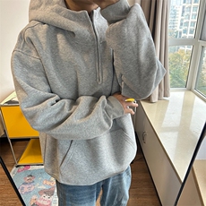 抖音得物高品质二开25秋冬美式重磅宽松纯色连帽拉链高领卫衣W65，男装卫衣，电商A486