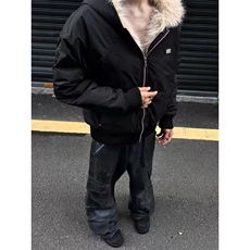 拉链新款青少年潮文艺潮流毛领连帽棉服宽松短款外套简约日系印花，男装棉衣，星座506A