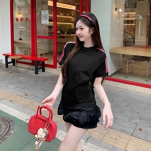 抖音得物品质二开240克宽松纯棉美式潮牌印花三条杠中性风短袖T恤图片