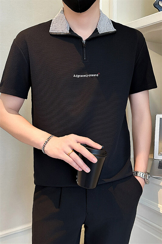店主风社会小伙男士异色翻领刺绣POLO衫短袖T恤301A-1/PL106/P55,男装T恤,星座301A-1