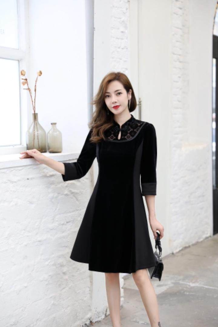 烧花拼接连衣裙，女装连衣裙，艾妮莉