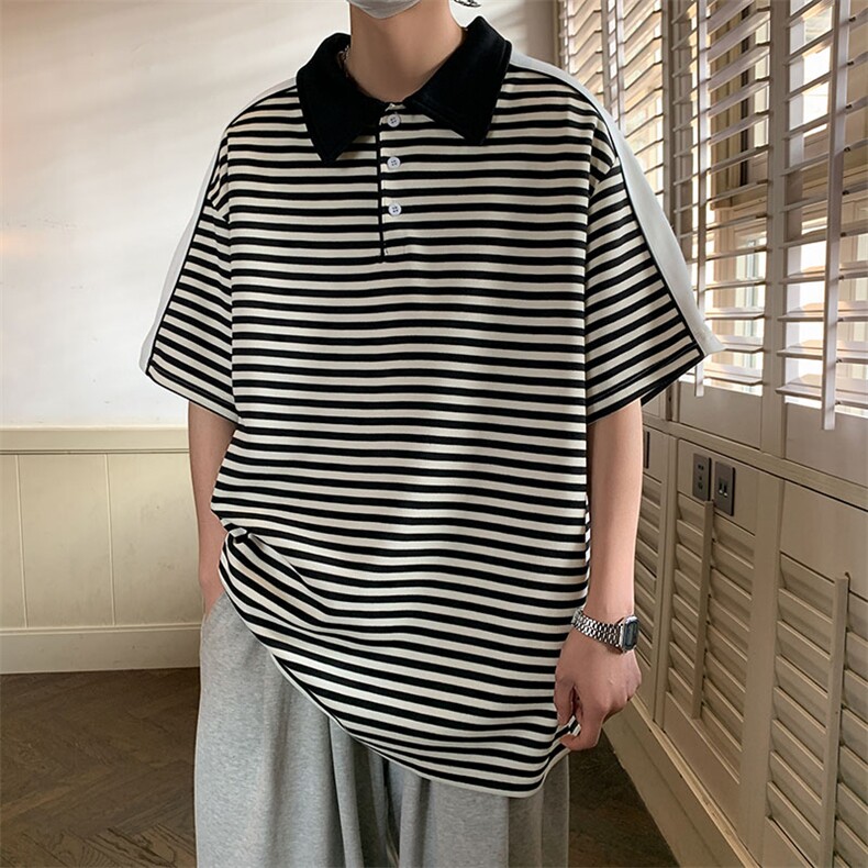 条纹短袖夏季Polo衫撞色拼接翻领T恤T23P45，男装T恤，电商A458A