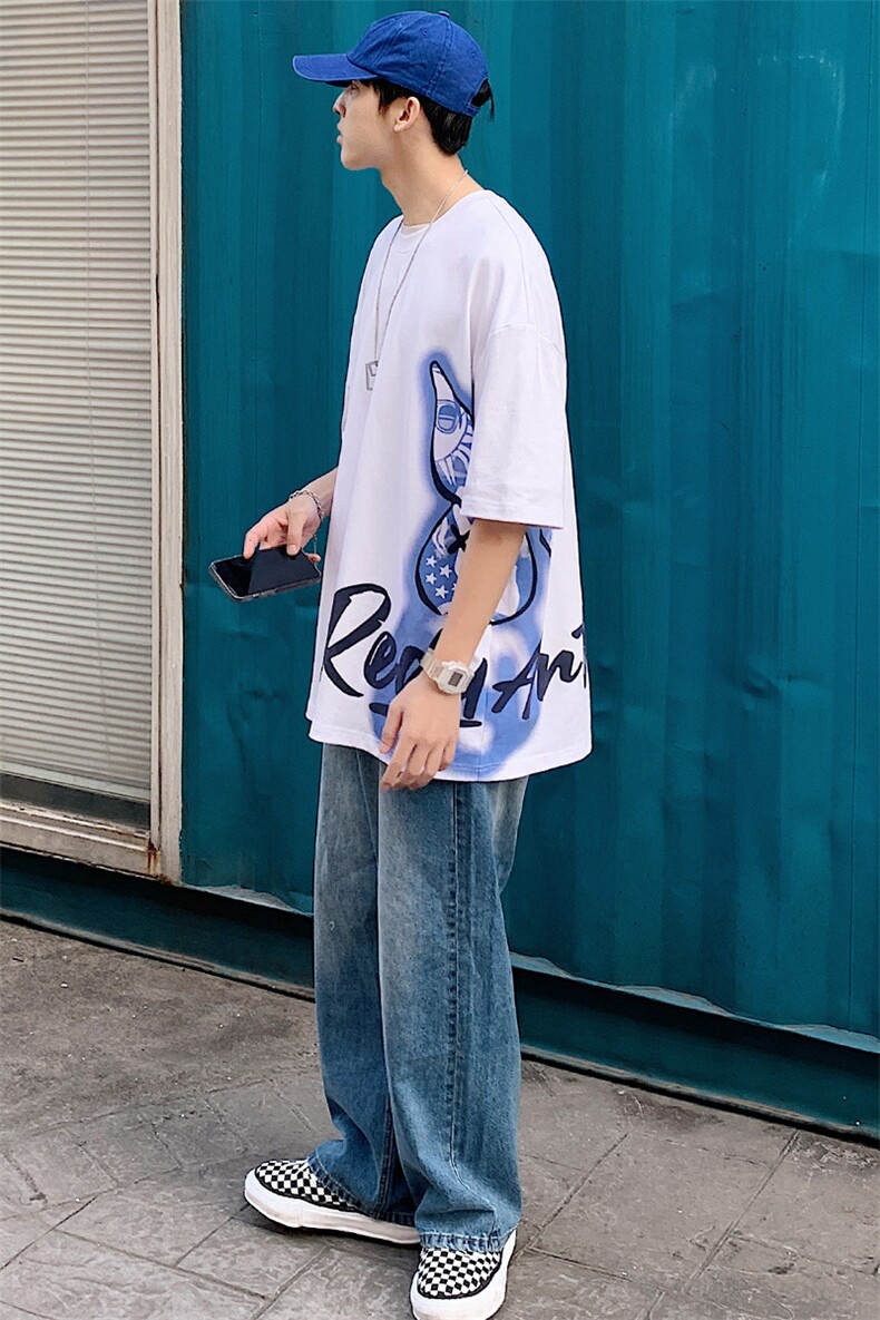 夏上新青少年港风纯棉短袖T恤潮时尚印花圆领半袖男女T7209-P45,男装T恤,电商A441-1