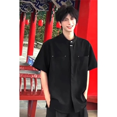 【有货】DC3018-40新中式立领短袖衬衫男夏季，男装衬衫，星座603-2
