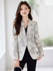 2025秋装新款印花气质时尚长袖一粒扣西装小外套女，女装短外套，苗苗