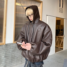 pu皮质连帽男女款衣棉服男士冬季新款加厚保暖外套男-M8008-P105，男装皮衣，电商A006