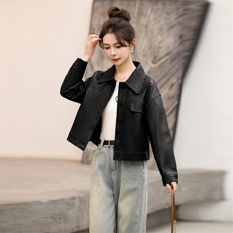 高端皮衣外套女短款2025年春秋新款洋气时尚显瘦休闲PU皮夹克上衣,女装皮衣,臻衣坊