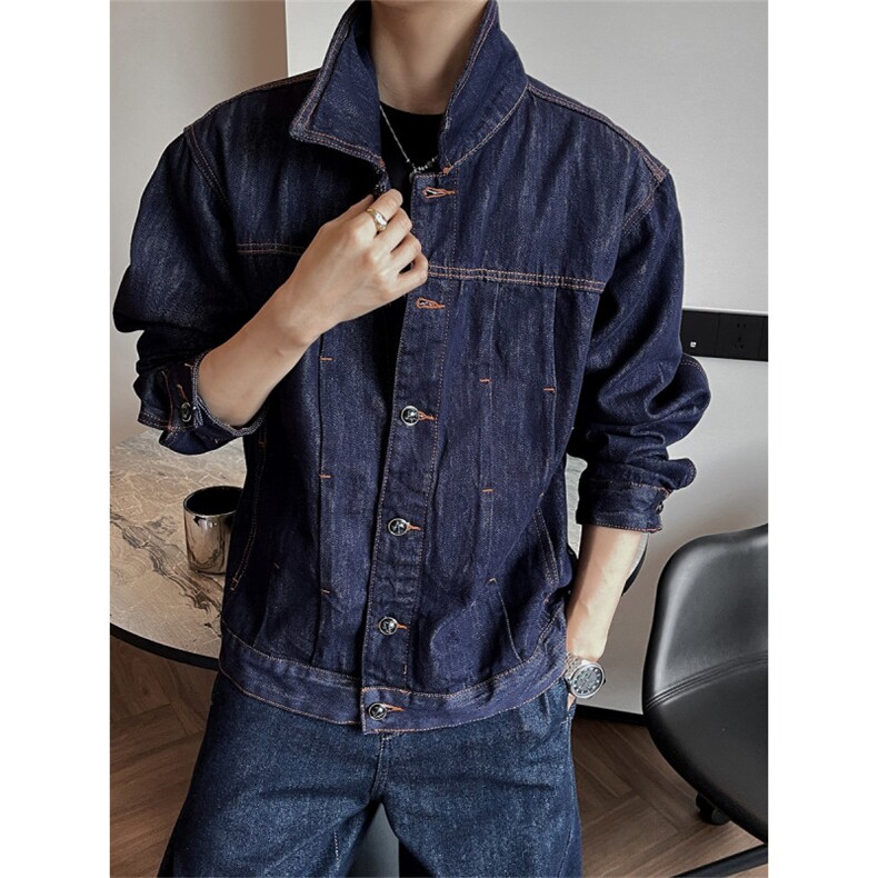 2025新款净版水洗翻领潮流牛仔夹克情侣款外套N2602/P105，男装工装外套，星座202