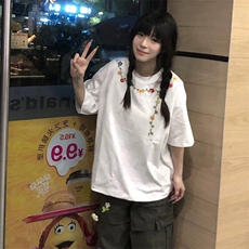 万针全刺绣工艺抖音得物高品质260克重磅纯棉双纱美式高街短袖T恤，男装T恤，电商A486-1