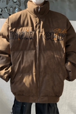 复古刺绣PU皮羽绒服棉服男女冬季加厚oversize宽松皮衣外套ins潮，男装皮衣，星座505-2（原电商A260-1)