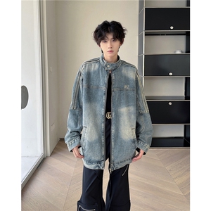 美式复古做旧洗水牛仔夹克男女潮牌字母刺绣痞帅情侣外套-NY8946图片
