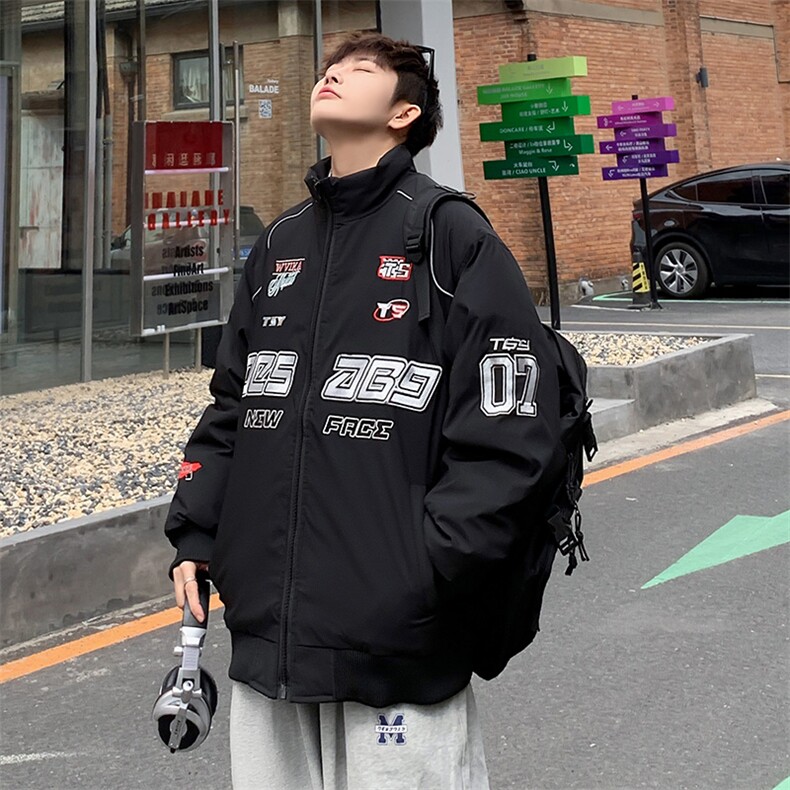 夜光条刺绣机车技能美式棒球服夹克外套潮牌情侣cityboy户羽绒服,男装羽绒服,星座301D-5(原星座1415）