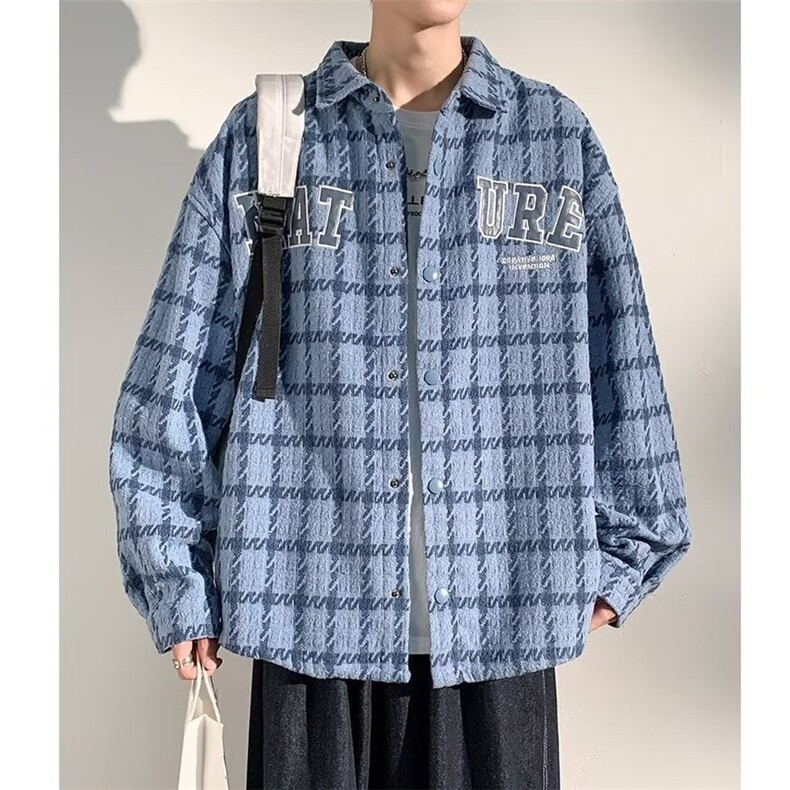 小香风格子外套男春秋季翻领夹克港风潮流宽松情侣衣服JK2301/P52,男装夹克,星座506