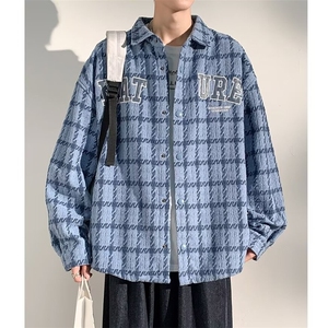 小香风格子外套男春秋季翻领夹克港风潮流宽松情侣衣服JK2301/P52图片
