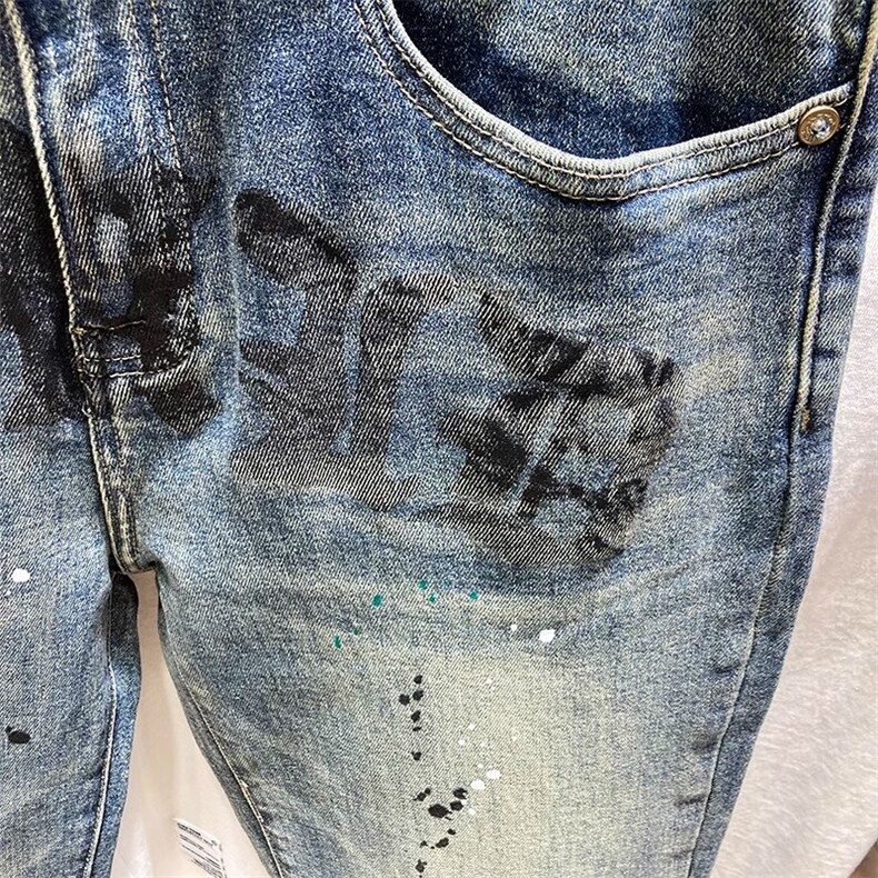 1506-1/KT10051/P51破洞补丁油漆泼墨涂鸦个性潮牌牛仔裤男修身,男装牛仔裤,星座1506-1