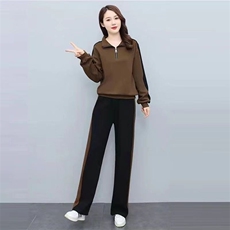 现货秋冬季休闲运动服套装女装加绒时尚洋气两件套减龄阔腿裤，男装休闲套装，星座1210-1