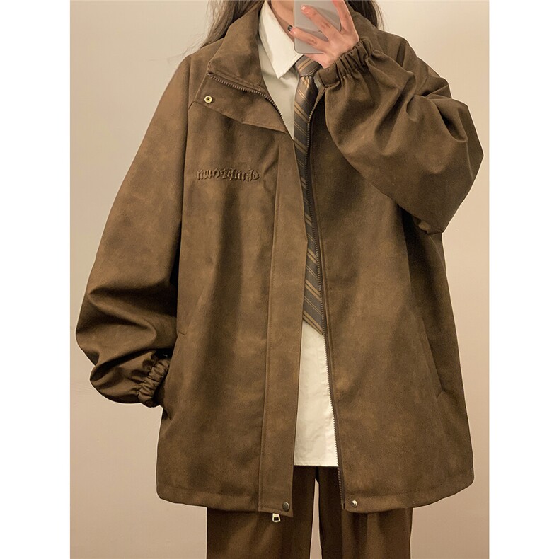 1中性立领PU皮复古做旧钢印字母大码M-5XL夹克男JK77755P95控128，女装短外套，星座226-2