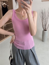 夏季新款纯色针织圆领无袖背心时尚休闲，女装针织衫/毛衣，优麦羊绒（原洪叶羊绒）